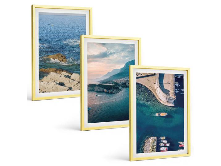 Tulup Bilder SET 3er Set - 40x60 cm Goldrahmen - Meerblick, Klippen, Häfen, Goldfarben, Kunststoff, Rechteckig, 40x60 cm, einfache und schnelle Anbringung, Bilder & Rahmen, Bilder