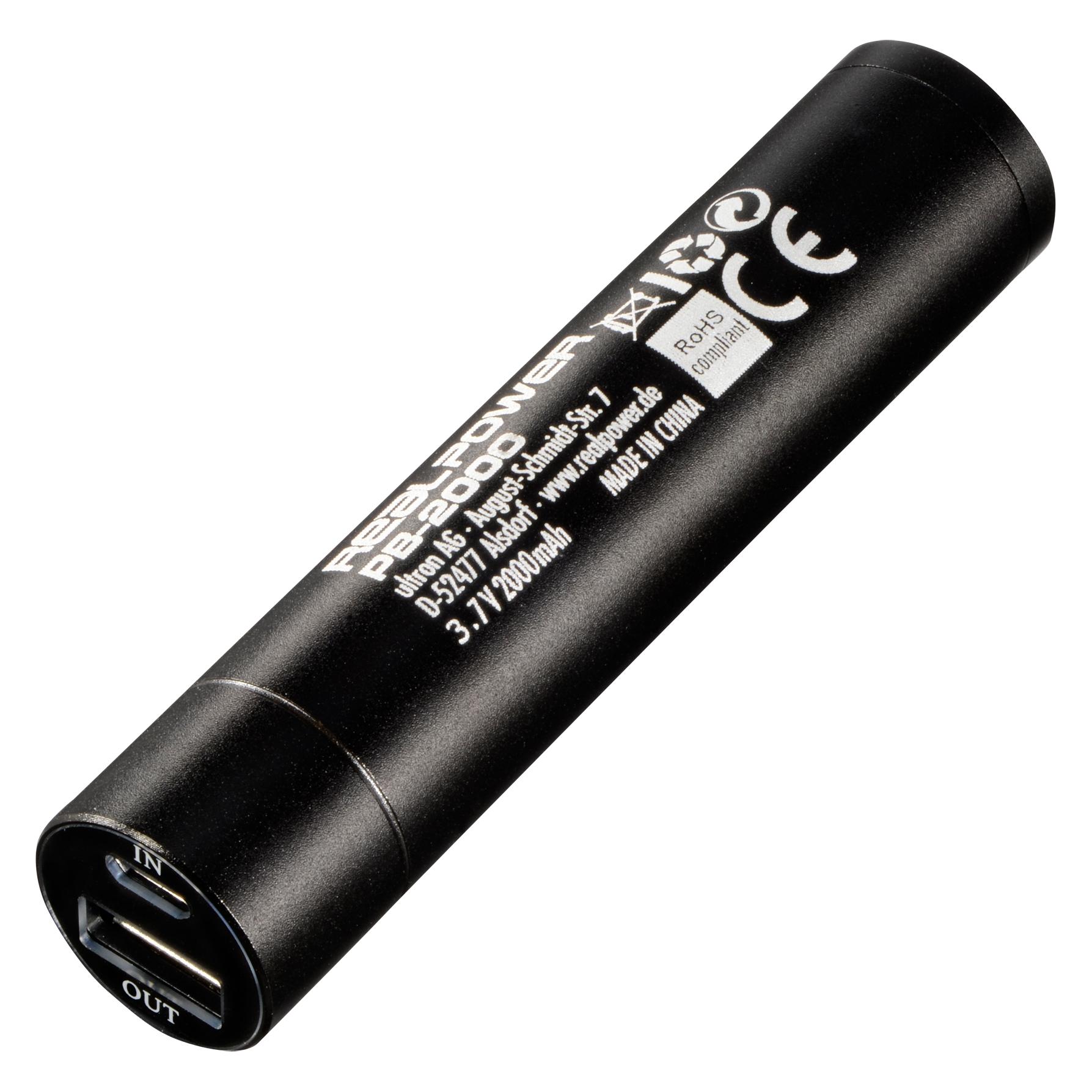 RealPower Powerbank PB2000 mAh Alu, schwarz (2000 mAh) (116312)