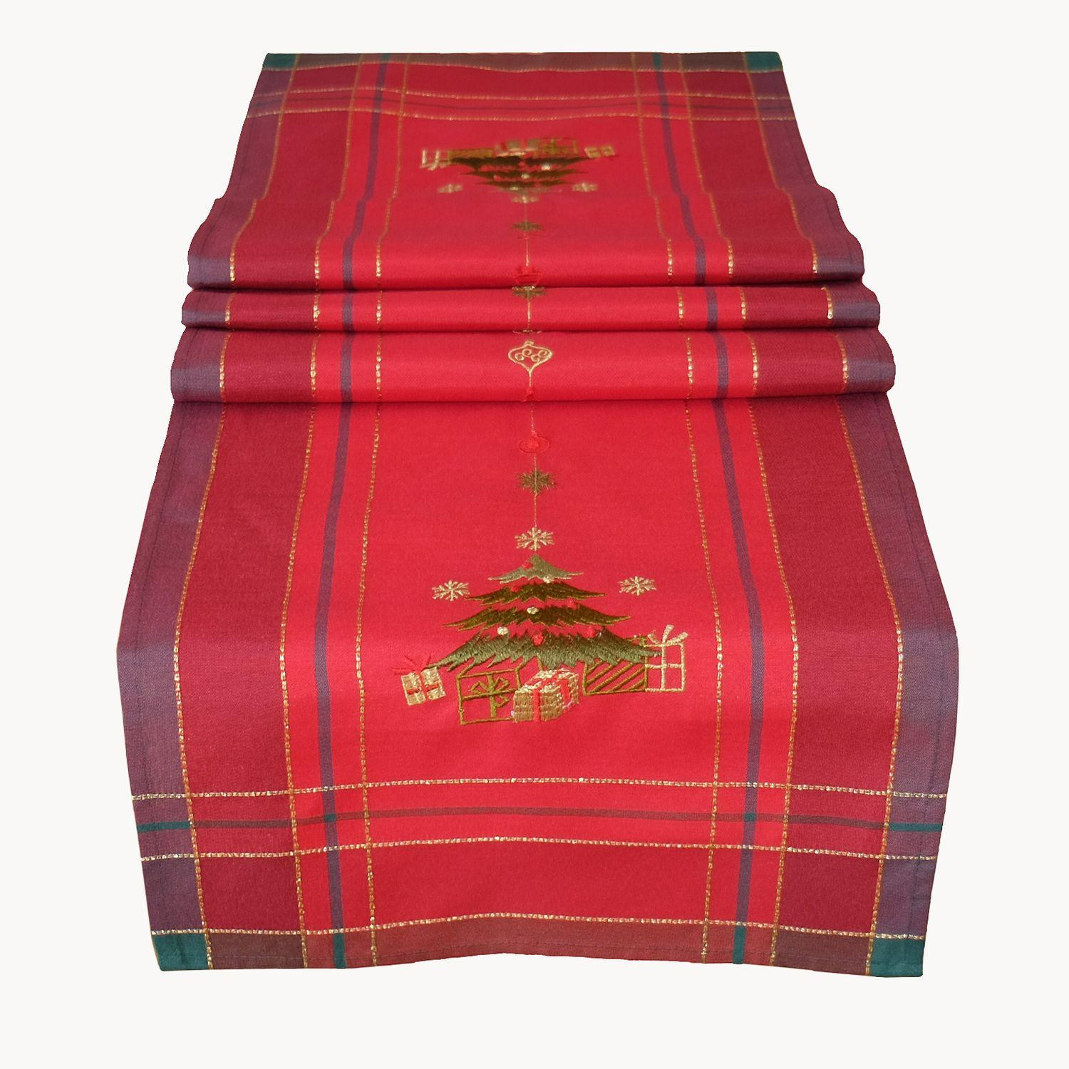 Texpot Tafelkleed met kerstboom borduursel, 40 x 90 cm