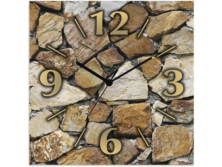 Wanduhr ARTLAND Braune Steinwand , beige (natur), B:30cm H:30cm T:0,3cm, Wanduhren, Wanduhr, wahlweise mit Quarz- oder Funkuhrwerk, lautlos ohne Tickgeräusche