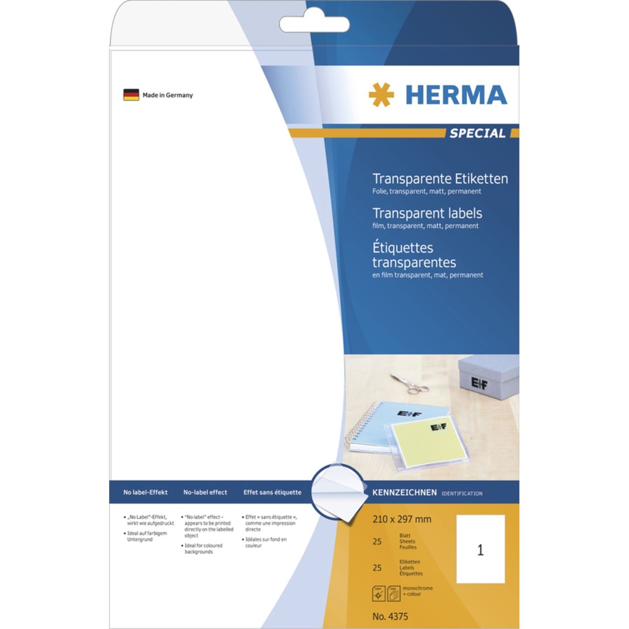 Herma 4375 Folie Transparent-Etiketten 21.0x29.7 cm (25 Blatt (25 Etiketten))