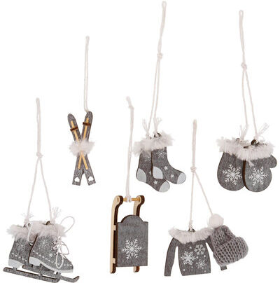 Holz-Hänger "Weihnachten", grau, 3–7,5 cm, 6 Stück
