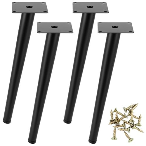 QWORK Set van 4 Metalen Tafelpoten 30 cm - Schuine Kegelvormige Meubelpoten met Antislip Rubberdoppen - Zwart
