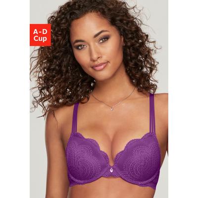 Push-up-BH LASCANA "BH mit Bügel, Spitzen-BH, als Dessous-Set kombinierbar, Kira", Damen, Gr. 80, Cup D, lila, Spitze, Obermaterial: 50% Polyamid, 43% Polyester, 7% Elasthan, BHs Push-up-BH, mit extravagantem Bänderdetail, sexy Dessous, sexy...