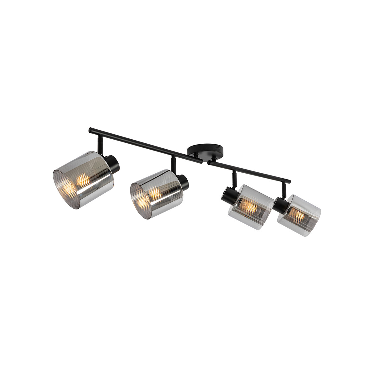 Qazqa Plafondspot zwart met transparant grijs glas en 4 verstelbare armaturen