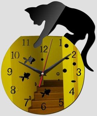 Everyday Crate Cute Cat Mirror Wall Clock DIY Decorative Wall Art For Modern Home Decor black Gold