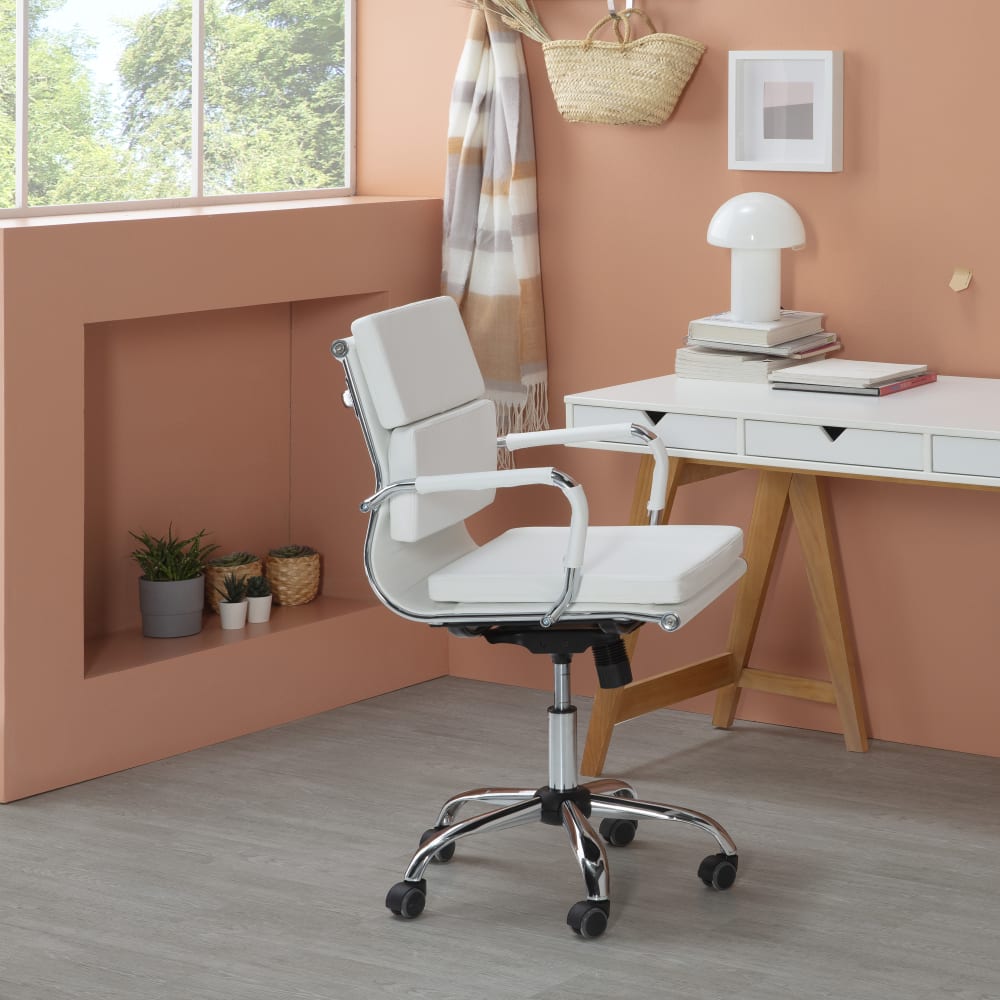 HOMN Fauteuil de bureau inclinable blanc, cuir synthétique Blanc 63x95x55cm