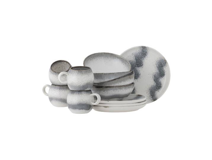 Ensemble de petit-déjeuner 12 pièces en grès gris Paula