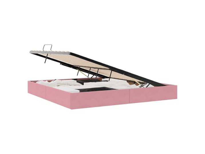 PUGYNBK Ottoman Bettrahmen, Rosa, 200 x 200 cm, Samt Hydraulische Aufbewahrung, robustes Metall, quadratische Griffe, einfache Reinigung