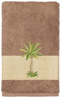 Authentic Hotel and Spa Turkish Cotton Palm Tree Embroidered Latte Brown Hand Towel