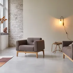 Sessel Bjorn mit massivem Eichenholzgestell und braunem Stoffbezug ,1-Sitz