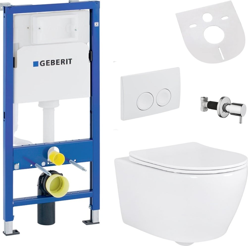 Belvit hangtoiletset met taharetfunctie, spuitrandloos keramisch douchetoilet en Geberit UP100 inbouwreservoir