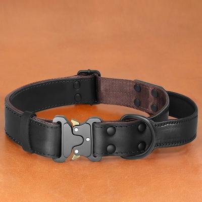 Uplift Picks Genuine Leather Dog Collar With Handle And Safety Buckle For Medium And Large Dogs black large