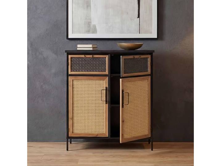 Mendler Apothekerkommode HWC-O79 Vintage Shabby-Look, Rattanoptik