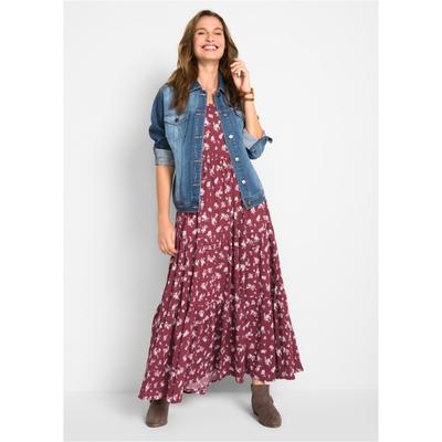 Maxikleid BONPRIX, Damen, Gr. 42, N-Gr, rot (bordeaux geblümt), Obermaterial: 100% Baumwolle, lässig geschnitten, Kleider Maxikleid, aus reiner Baumwolle, Loose Fit, Kurzarm-Design, mit Allover-Muster