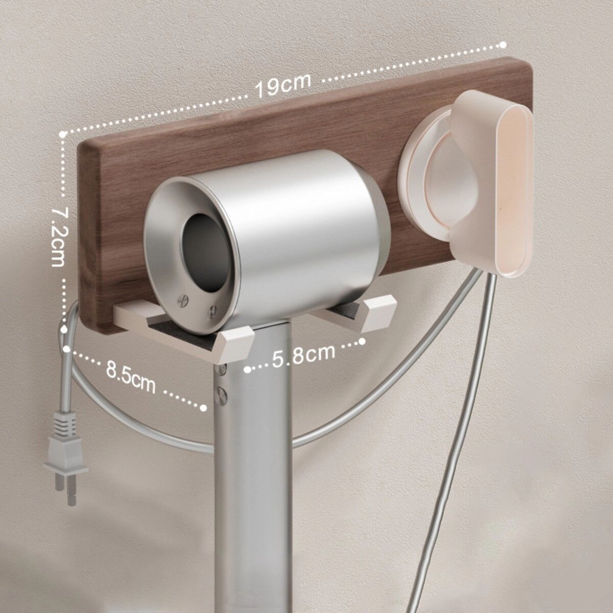 INF Magnetischer Haartrocknerhalter – Aluminiumlegierung & Massivholz Wandhalter mit Silikonpolster, Starker Magnet,