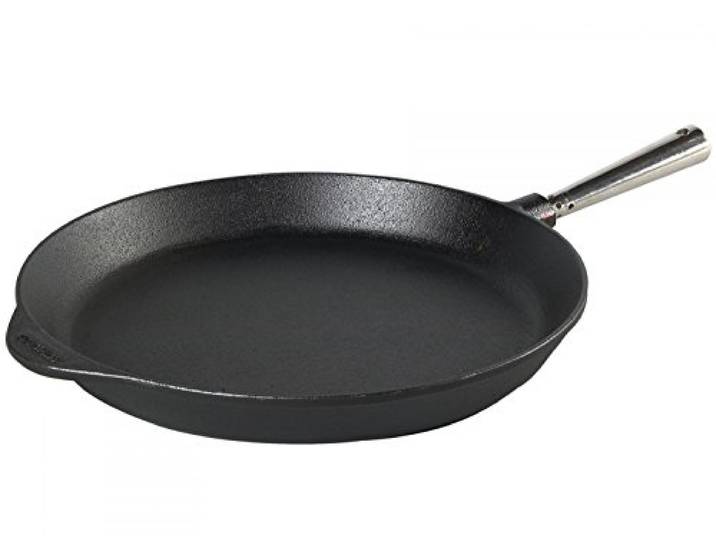 Skeppshult Pfanne Edelstahlgriff Bratpfanne/Servierpfanne/Grillpfanne Gusseisen + Prymo Mikrofasertuch Farbe Bratpfanne, Größe 26 cm