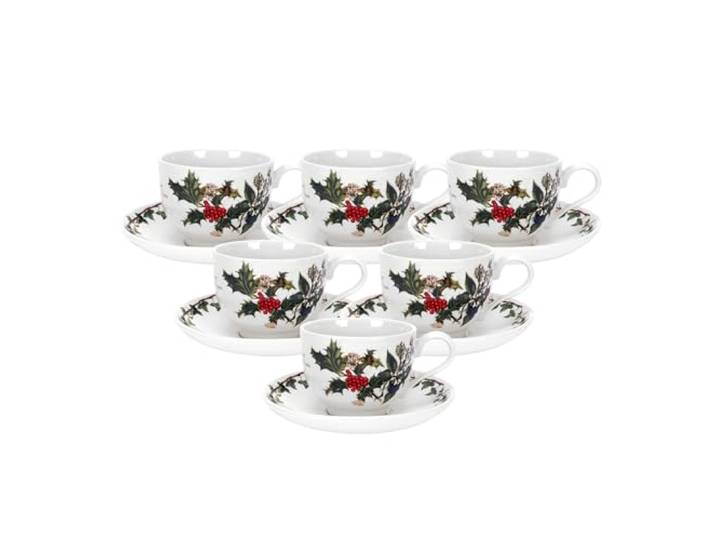 The Holly & Ivy Tee Tasse und Untertasse, Keramik, Mehrfarbig, 6 Stück