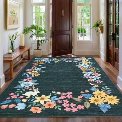 Garvee 100% Polyester Foldable Area Rug, Modern Jungle Secret Printed Floor Carpet, Washable Back Soft Low-Pile Rug