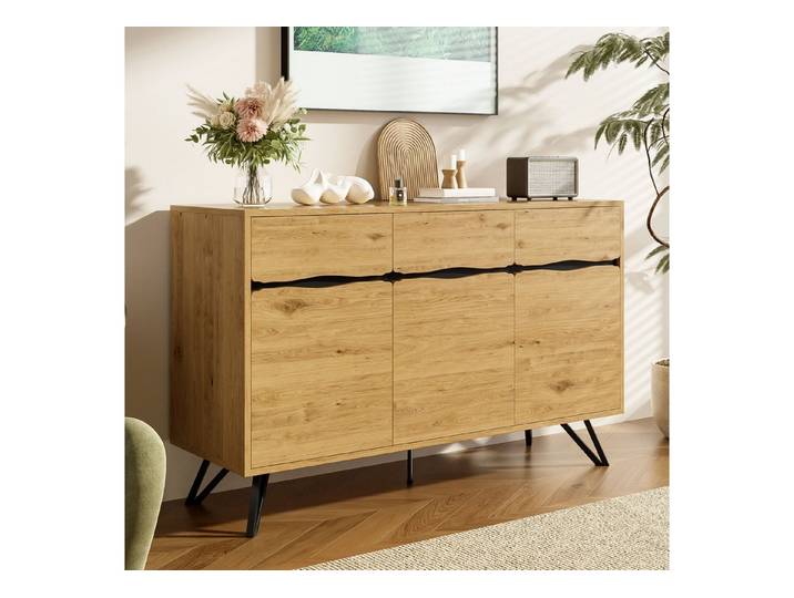 IDEASY Sideboard 3-tür Sideboard Holzoptik Metallfüße mit Stauraum