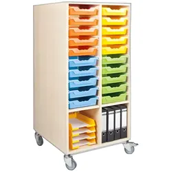 Mobiler Materialturm mit 2 Fächern und 20 flachen ErgoTray Boxen je Seite