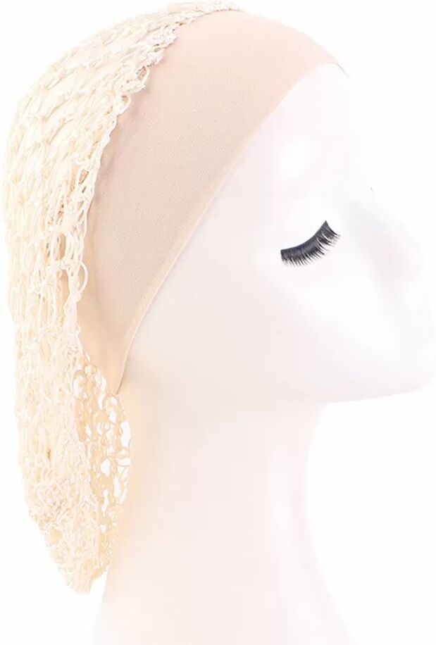 INF Elastische Haarnetze mit breitem Rand – Schlafhaube, handgefertigtes Häkelnetz, Haarpflege Beige
