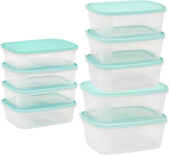 Set van 18 luchtdichte en stapelbare voedselopslagcontainers van BPA-vrij plastic, turquoise en transparant