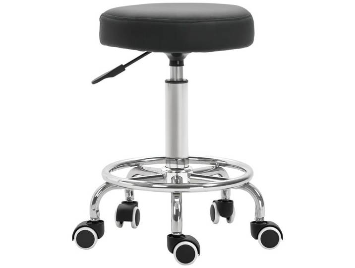 Tabouret à roulettes - Vinsetto - hauteur réglable assise rembourré pivotant 360° - revêtement synthétique - Ø42 x 50-64 cm - noir