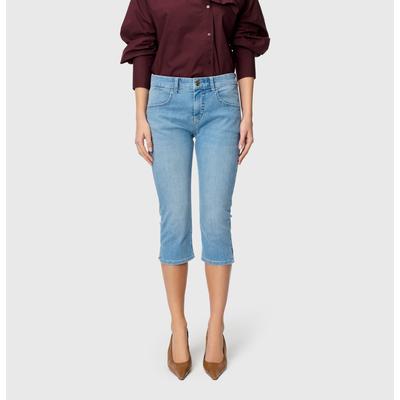 Caprijeans MAC "CAPRI summer clean", Damen, Gr. 46, Länge 17, blau (light basic wash), Denim/Jeans, Obermaterial: 97% Baumwolle, 3% Elasthan, unifarben, schmal 3/4-Länge, Jeans, mit Stretch
