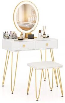 Costway Industrial Makeup Dressing Table with 3 Lighting Modes-White