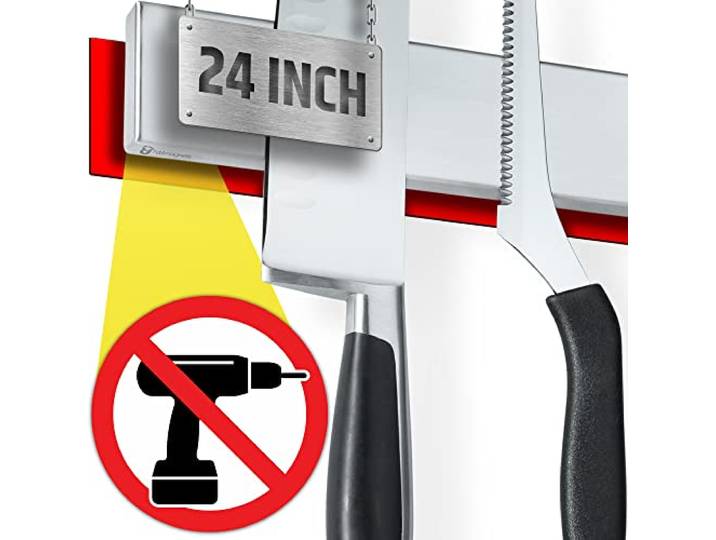 Starker Klebstoff (kein Bohren) Magnetischer Messerhalter für die Wand – Professioneller 24 Zoll Messerstreifen – keine Schrauben erforderlich – selbstklebende Rückseite – Edelstahl Messerstange