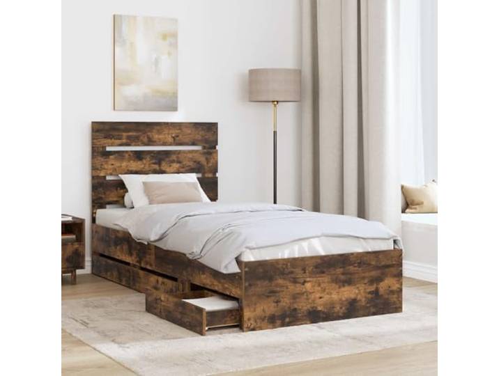 SKTQYQO Bettgestell mit Schublade, Eichengrau, 100 x 200 cm Technisches Holz, minimalistisches Design, klare Linien, für Schlafzimmer