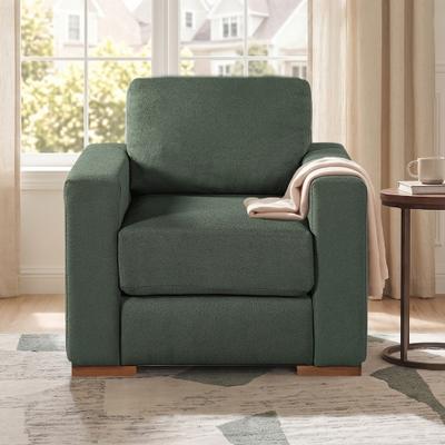 Accent Chair Upholstered Armchair Block Style Accent Chair Sofa Chair with Rubber Wood Base