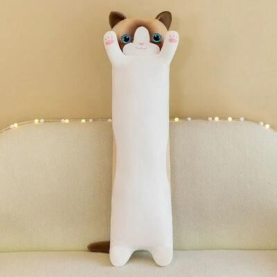 Uplift Essentials Cute Long Cat Plush Pillow For Cozy Sleep & Cuddles 19.7 In white New