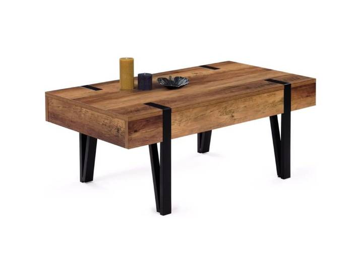 IDMarket Table Basse rectangulaire Austria 1 tiroir Bois effet vieilli et Métal noir Salon