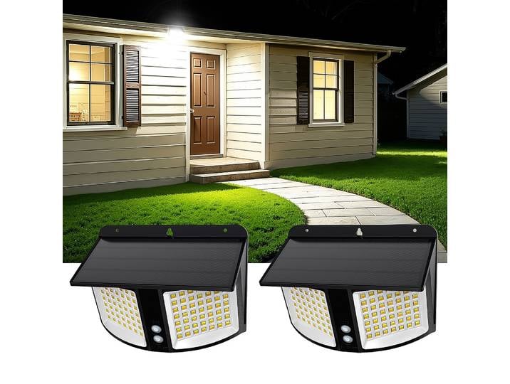 Intelamp, lot de 2, lot de 4, 3 couleurs, lumière chaude, lampes solaires de sécurité pour l’extérieur, détecteur de mouvement à radar, étanches, lampes solaires à projecteur pour mur, idéales pour le