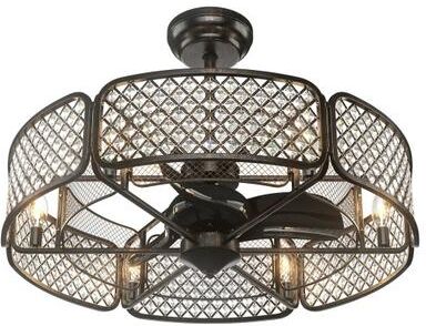 Costway 30 Inch Caged Ceiling Fan With Light Crystal Lampshade 6 Light Bases-Brown