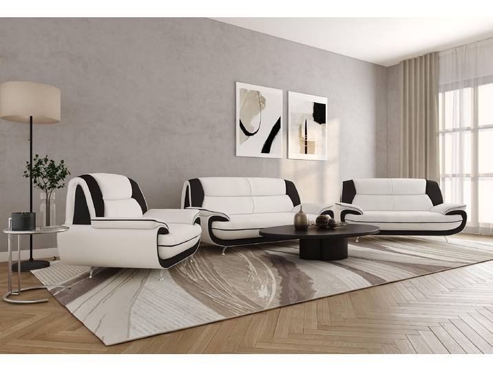 Kaiser Möbel Sofagarnitur 3+2+1, stoff Kronos, Weiß + Schwarz, Palermo