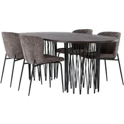 Ebuy24, Essgruppe, Stone Essgruppe Esstisch Mokka 4 Stühle Bouclé braun. (MDF)
