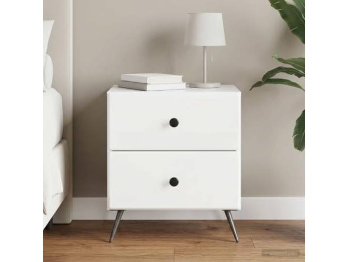 YUTAASU Nachttisch Hochglanz Weiß 43 x 34,5 x 47,5 cm Mit Stauraum, Holzwerkstoff, Robust, Kompaktes Design, Vielseitig Nutzbar