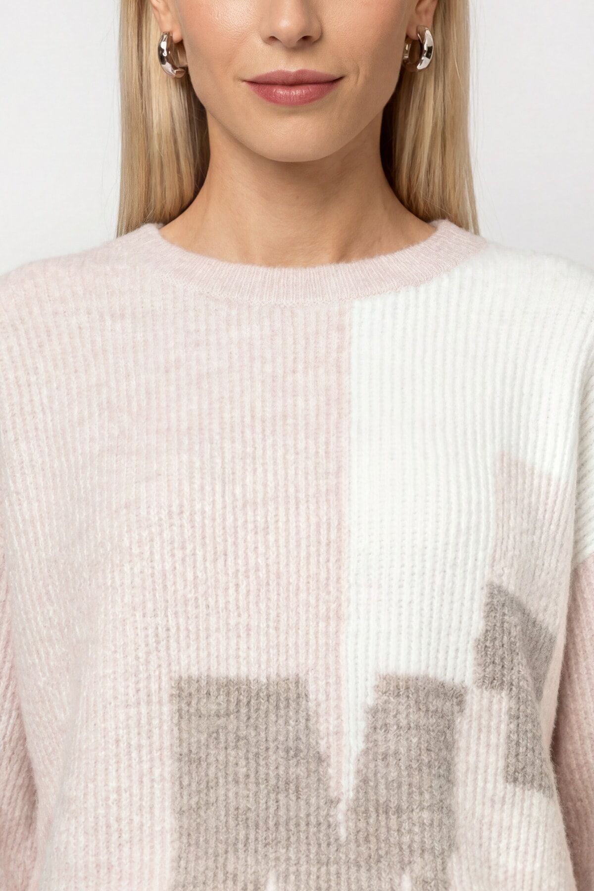 Strickpullover MONARI "Pullover Intarsie", Damen, Gr. 36, rosa (hellrosa), Strick, Obermaterial: 59% Polyacryl, 34% Viskose, 7% Polyester, regular fit taillenbedeckt, Rundhals, eingesetzt gerader Abschluss, Pullover Strickpullover, Regular fit mit Rundhal