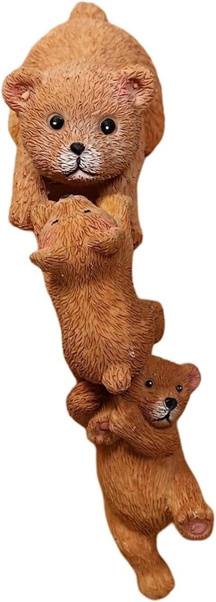Beer Beeldje Hars Sculptuur Ouder-Kind Thema Bruin