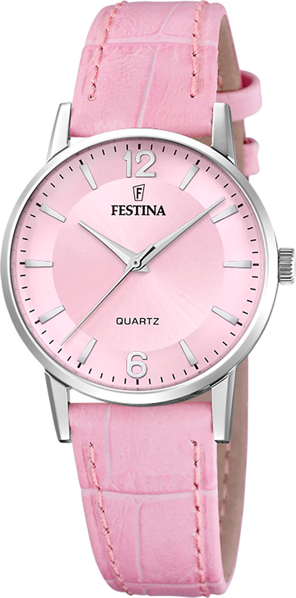 Quarzuhr FESTINA, rosa (rosa, rosa), Armbanduhren, Damen, silberfarben, Quarzuhr, Armbanduhr, Damenuhr, Lederarmband, analog