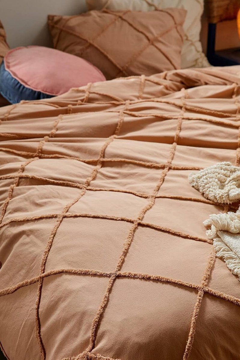 UO Tufted Dekbedovertrek Boho Beddengoed Set met 1 Dekbedovertrek en 2 Kussenslopen - Terracotta