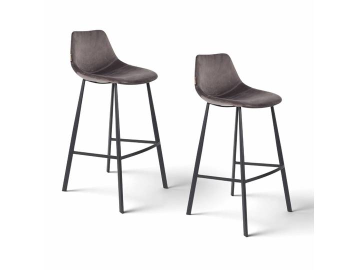 Velvet Bar Stools Dutchbone Franky - Set of 2, Gray, New, Counter stool - Practical & comfortable