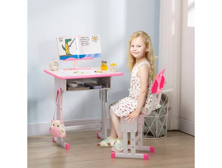 HOMCOM Bureau Enfant avec Chaise et Rangement Rose