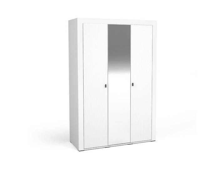 Beautysofa Drehtürenschrank Monta mit 3 Türen, Weiß, 137x206x56 cm, Schlafzimmer, Kleiderschränke, Drehtürenschränke