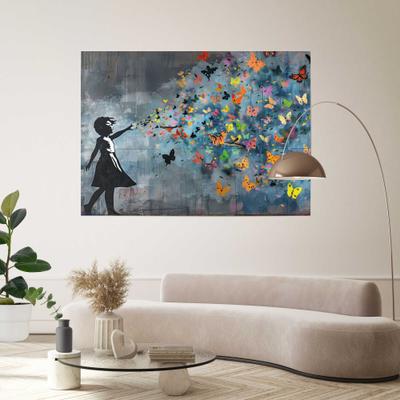 Poster REINDERS "Schmetterlingsregen", bunt (farbe bild(er): blau), Bilder, B/H/T: 140cm x 100cm x 0,1cm, 1 Stk., Papier, Poster, Wohnzimmer - Blau - Papier - Street Art - 140x100 cm, B:140cm H:100cm T:0,1cm