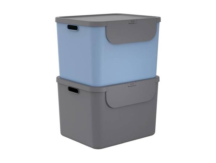 Mülleimer ROTHO Rotho Recyclingbehälter ALBULA 2 tlg. 110 l , blau anthrazit, B:49cm H:34cm T:40,5cm, Mülleimer, Mülleimer