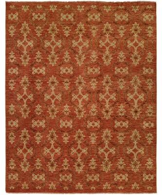 KALATY Transitional Red Hand-Knotted Wool Area Rug